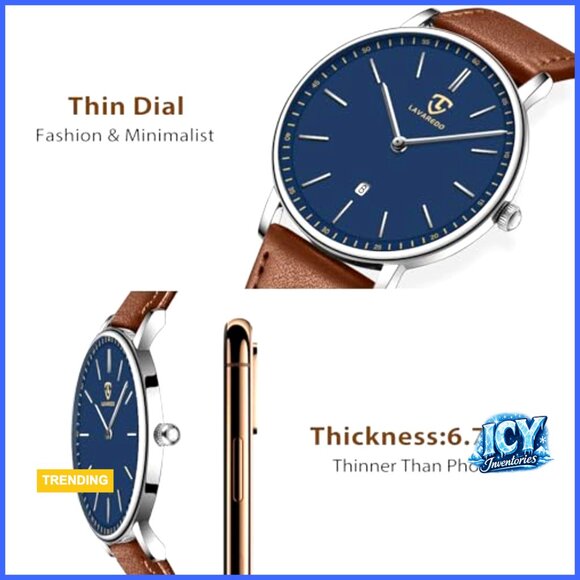 Minimalist Analog Date Watch with Leather Strap main image 6